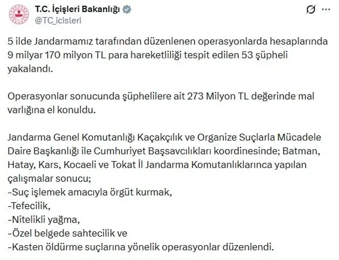 5 Ilde 'Suç Örgütü' Operasyonları