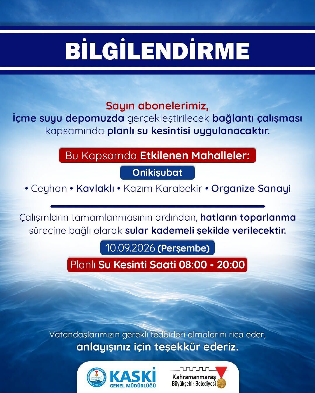 Kahramanmaraş’ta 12 saatlik su kesintisi: İşte etkilenecek bölgeler-2