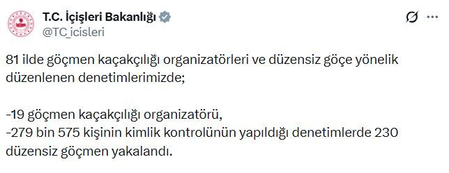 81 İlde Düzensiz Göç Denetimi! 279 Bin 575 Kişinin Kimliği Kontrol Edildi (2)
