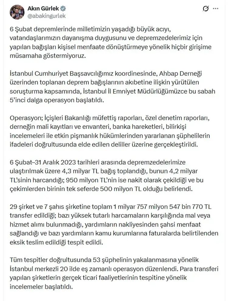 Ahbap Soruşturmasında 20 Ilde 53 Şüpheliye Operasyon