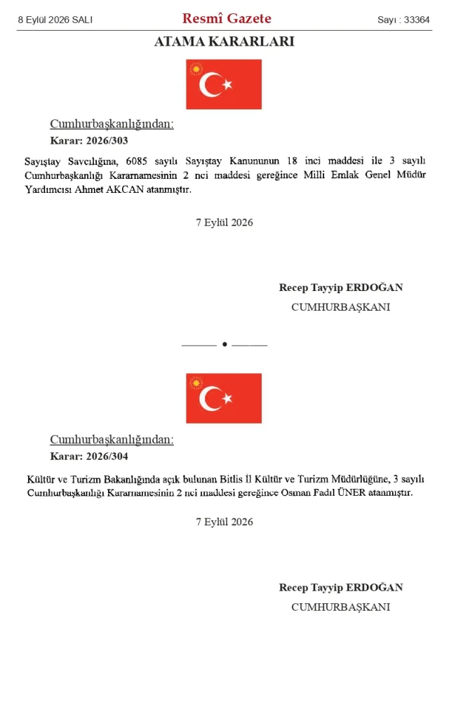 Bugünkü Resmî Gazete Kararları Neler 8 Eylül 2026 Atama Listesi Yayımlandı (1)