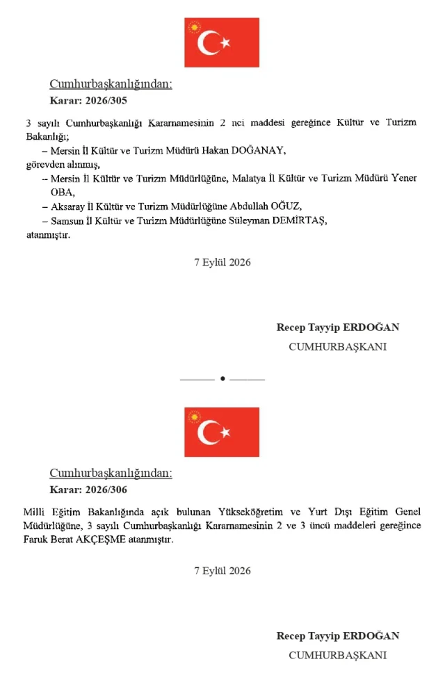 Bugünkü Resmî Gazete Kararları Neler 8 Eylül 2026 Atama Listesi Yayımlandı (3)