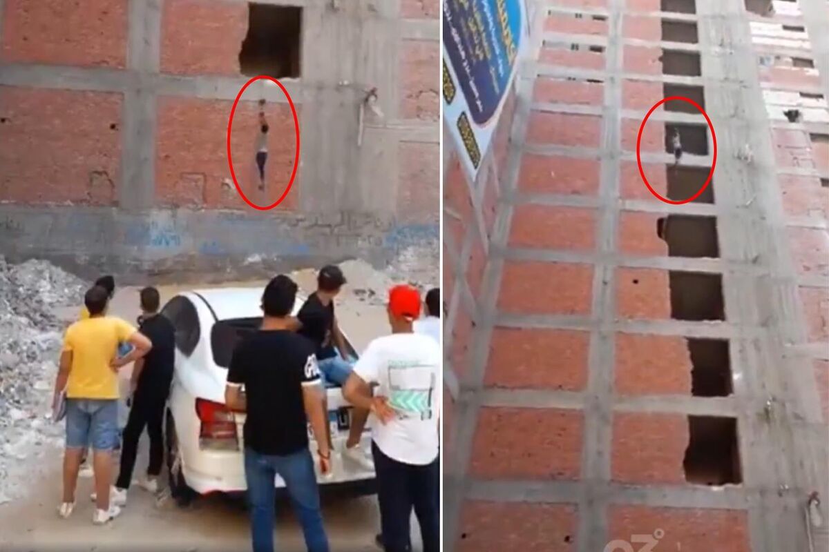 İnşaatta akılalmaz yöntem! İşçileri halatla yukarı taşıdılar