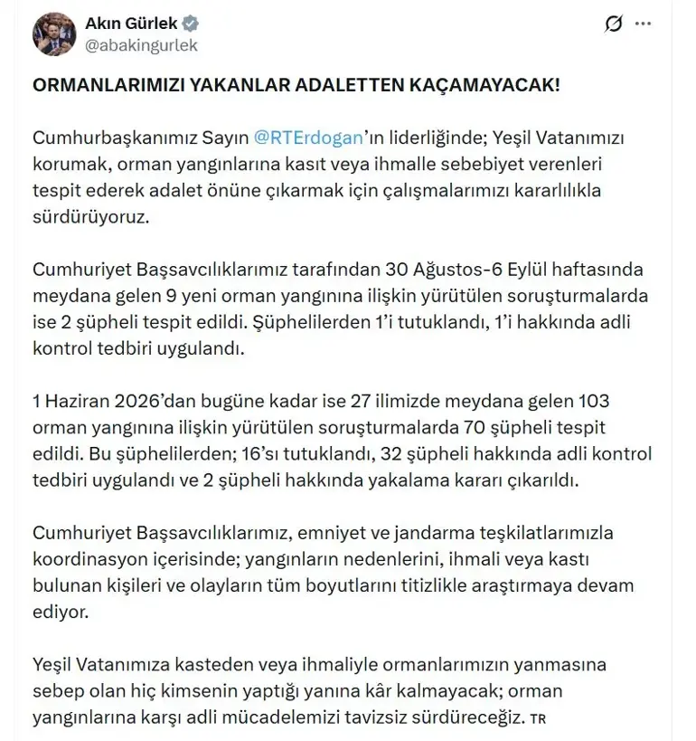Orman Yangını Soruşturmalarında 16 Şüpheli Tutuklandı