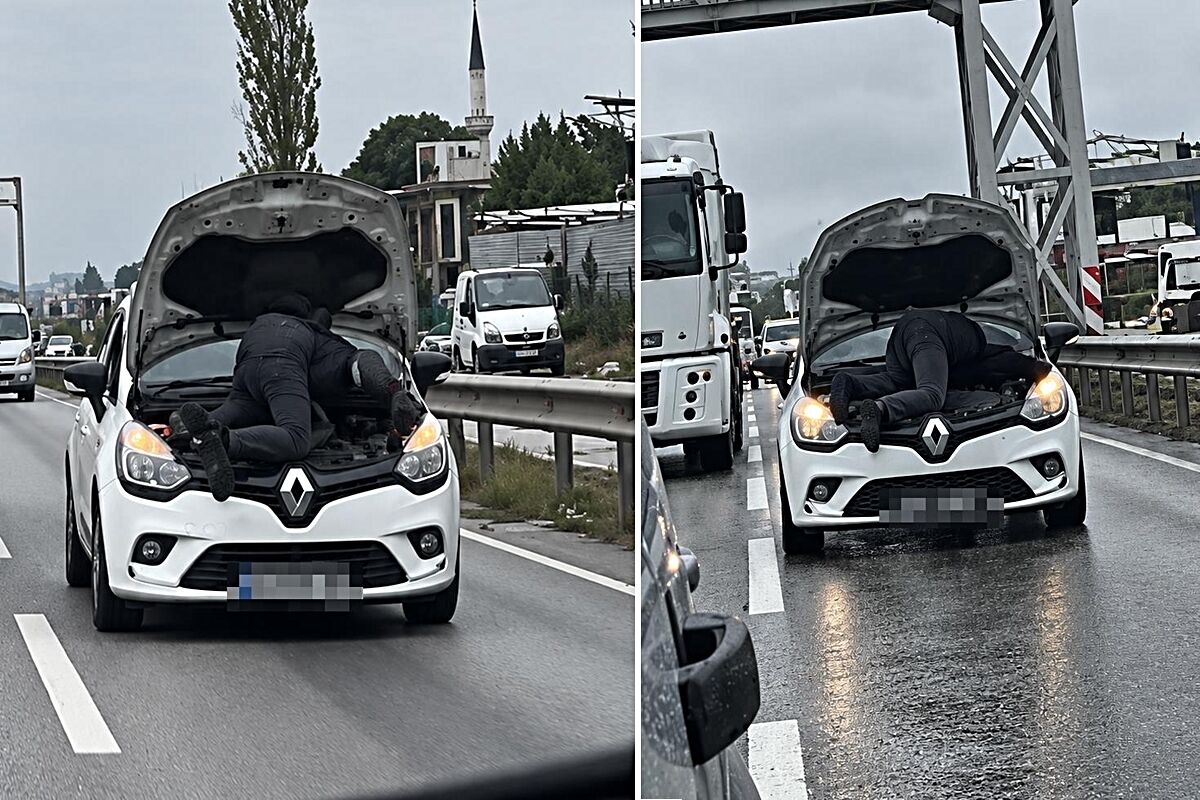 Seyir halindeki otomobilin motorunu tamir etti