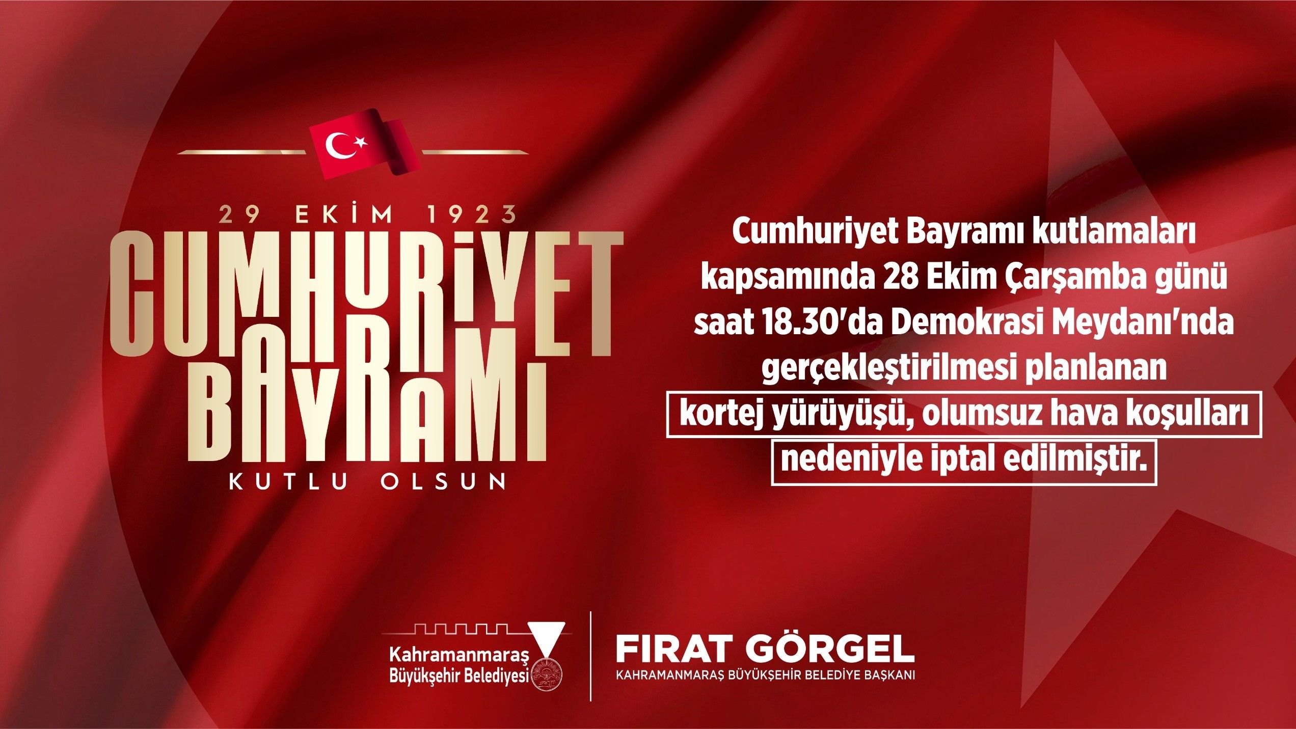 “Cumhuriyet Yürüyüşü” Olumsuz Hava Koşulları Nedeniyle İptal Edildi