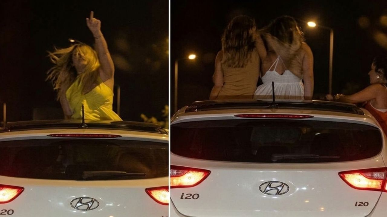 Trafikte Tehlikeli Şov! İki Genç Kadın Seyir Halindeki Otomobilde Dans Etti